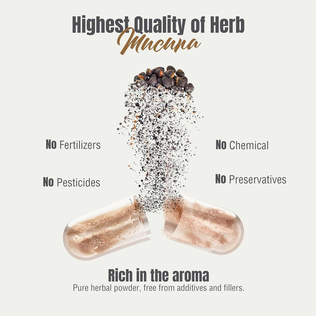Herbsforever Mucuna Pruriens (Frijol Terciopelo) Extracto Extra Fuerte 15:1 - 60 Cápsulas Veganas