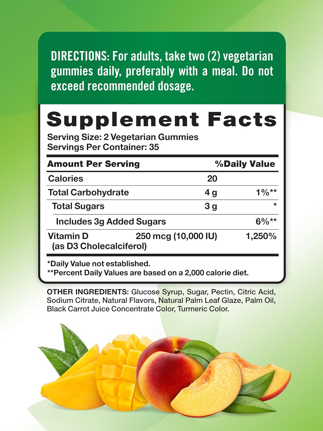Nature's Truth Gomitas de Vitamina D3 | 10000 UI | 70 Unidades | Sabor Melocotón y Mango | Vegetariano, Sin OGM y Sin Gluten