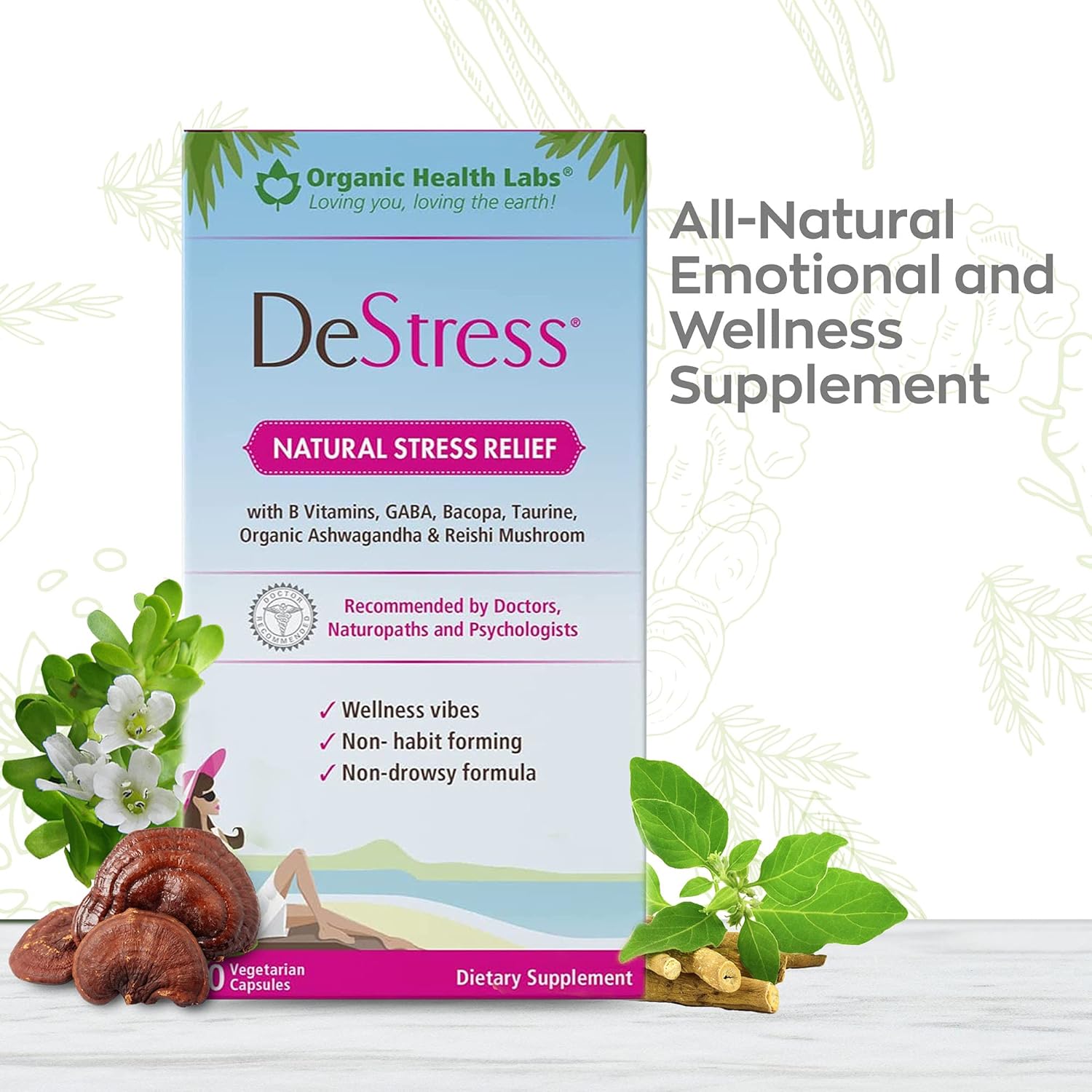 DeStress All-Natural: Alivio del Estrés, 30 Cápsulas Veganas