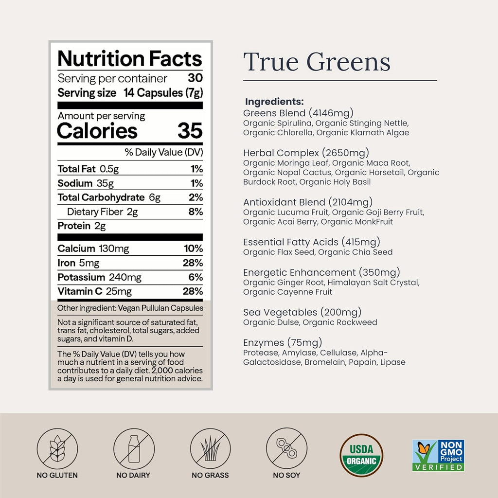 Infinity Greens Cápsulas de Superalimentos - 28 Superalimentos Orgánicos, Algas Verdeazuladas