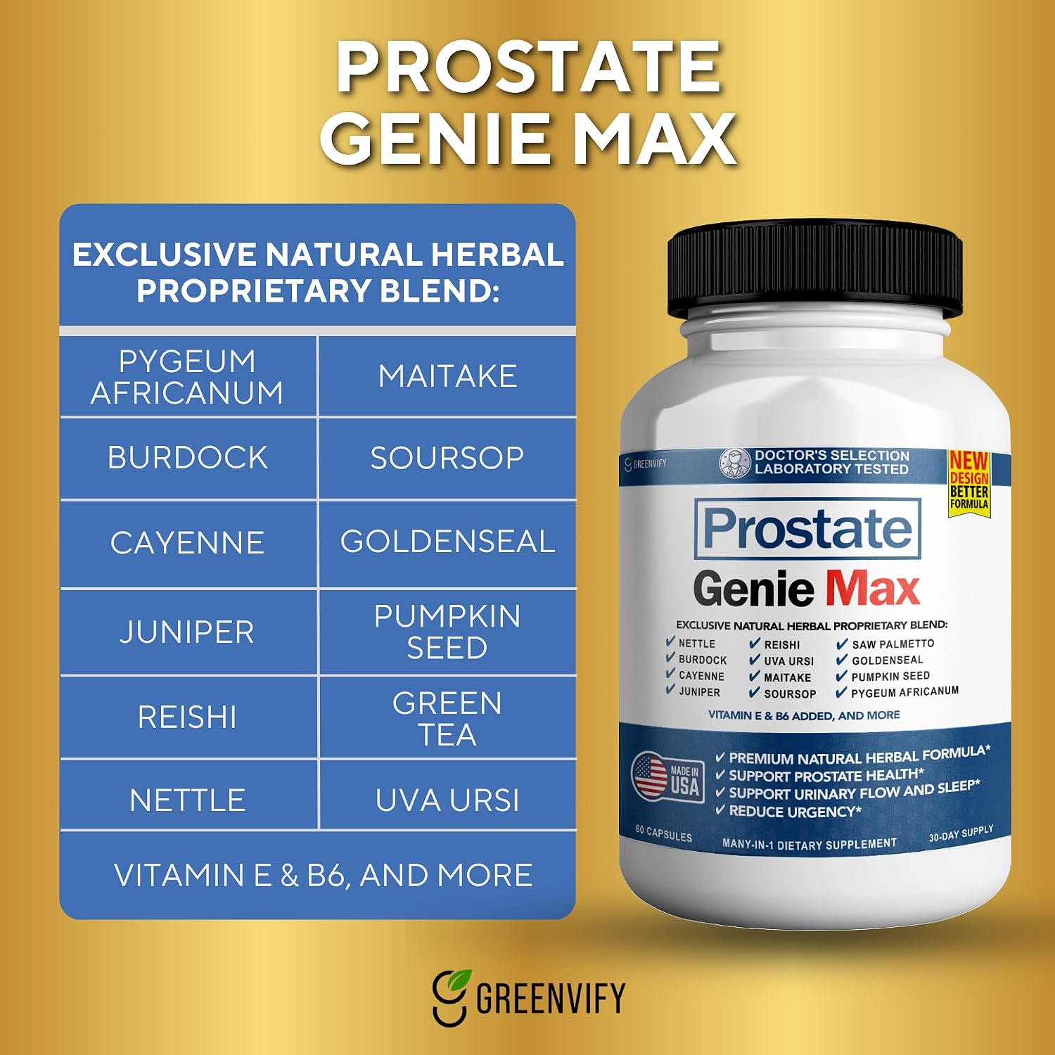 Prostate Genie Max - Apoyo Natural para la Próstata, Salud de la Vejiga y Flujo Urinario, 120 Cápsulas (Pack de 2)