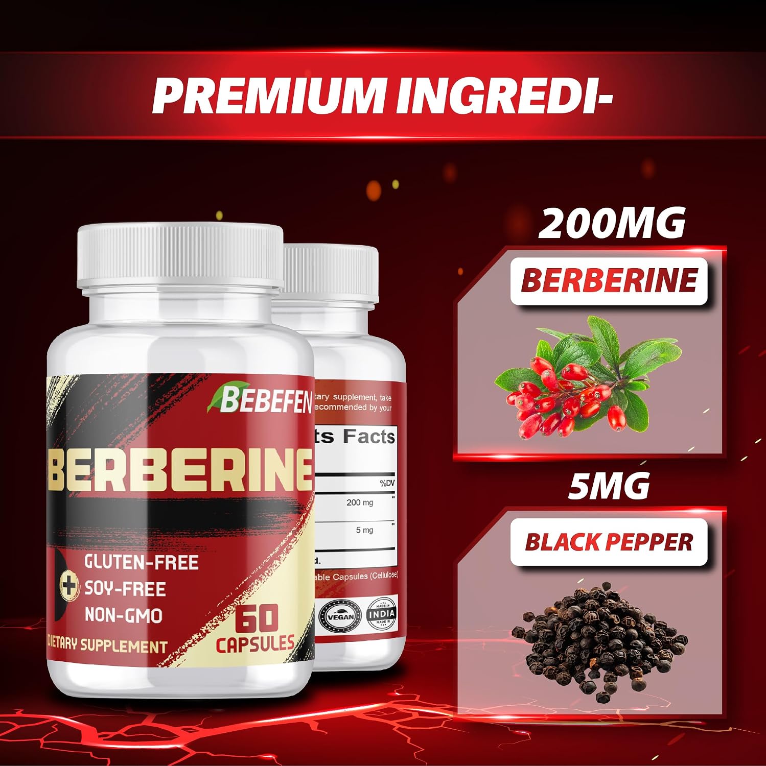 Berberina HCL Suplemento - 60 Cápsulas - No OGM | Sin Gluten