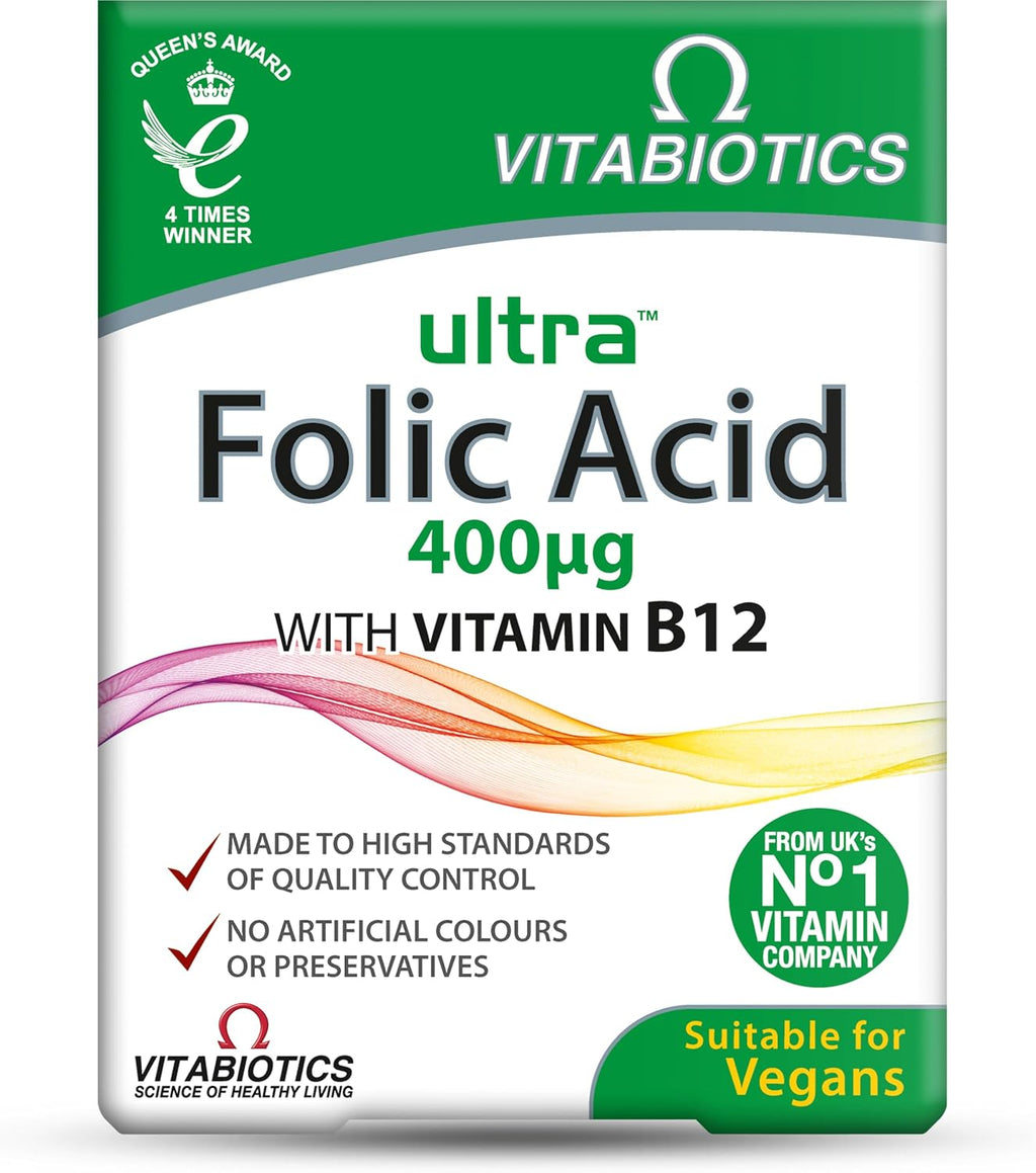 Vitabiotics Ultra Ácido Fólico 400 µg con Vitamina B12, 60 Comprimidos
