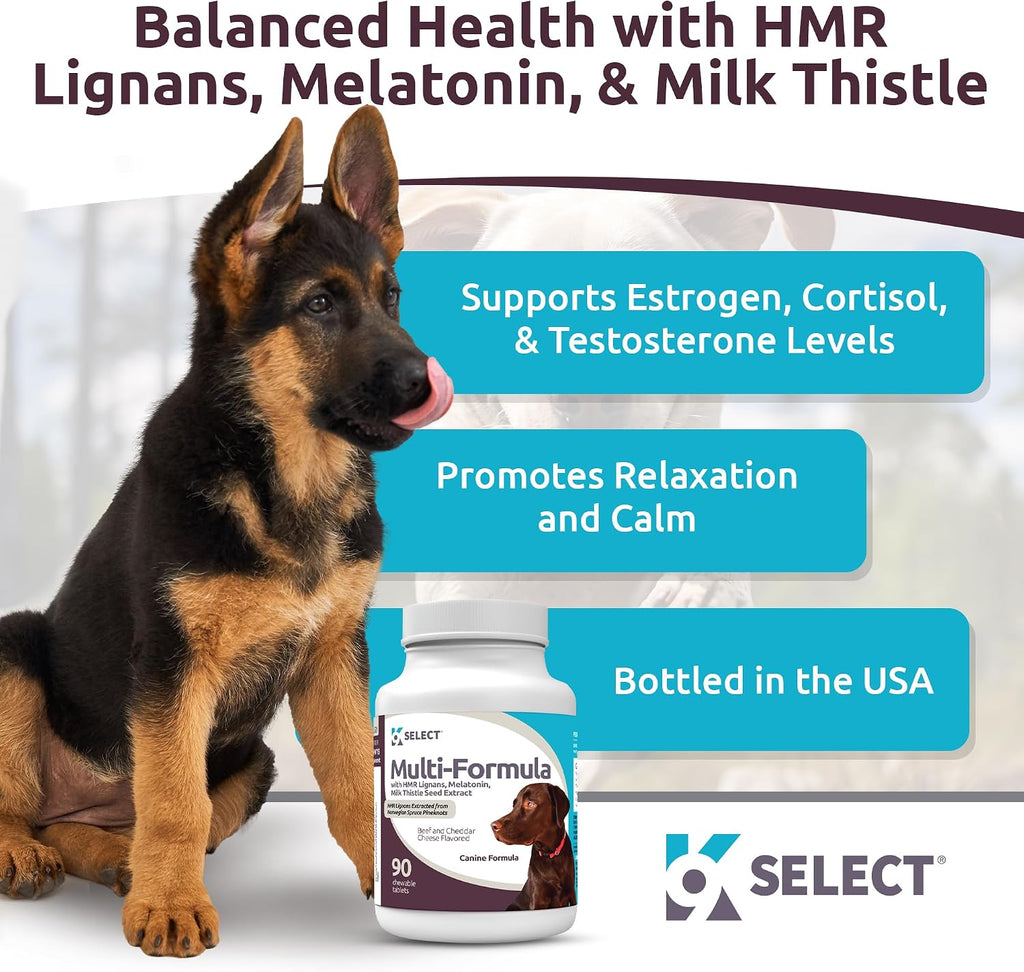 K9 Select Multivitamínico para Perros Grandes - Lignanos, Melatonina, Cardo Mariano - 90 Comprimidos Sabor Carne