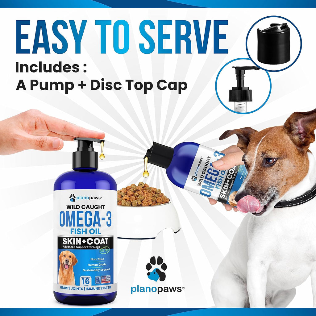 Plano Paws Aceite de Pescado Omega 3 para Perros - Suplemento Líquido de EPA y DHA