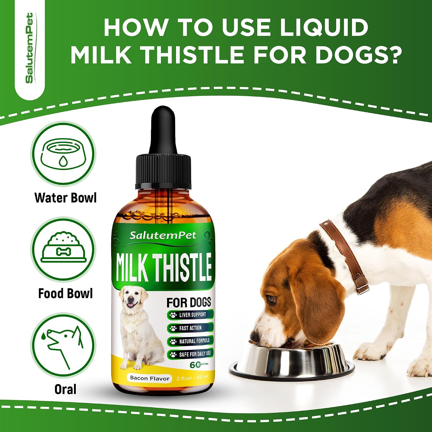 Cardo Mariano para Perros - Suplemento Hepático Natural - Sabor Bacon - 60 ml