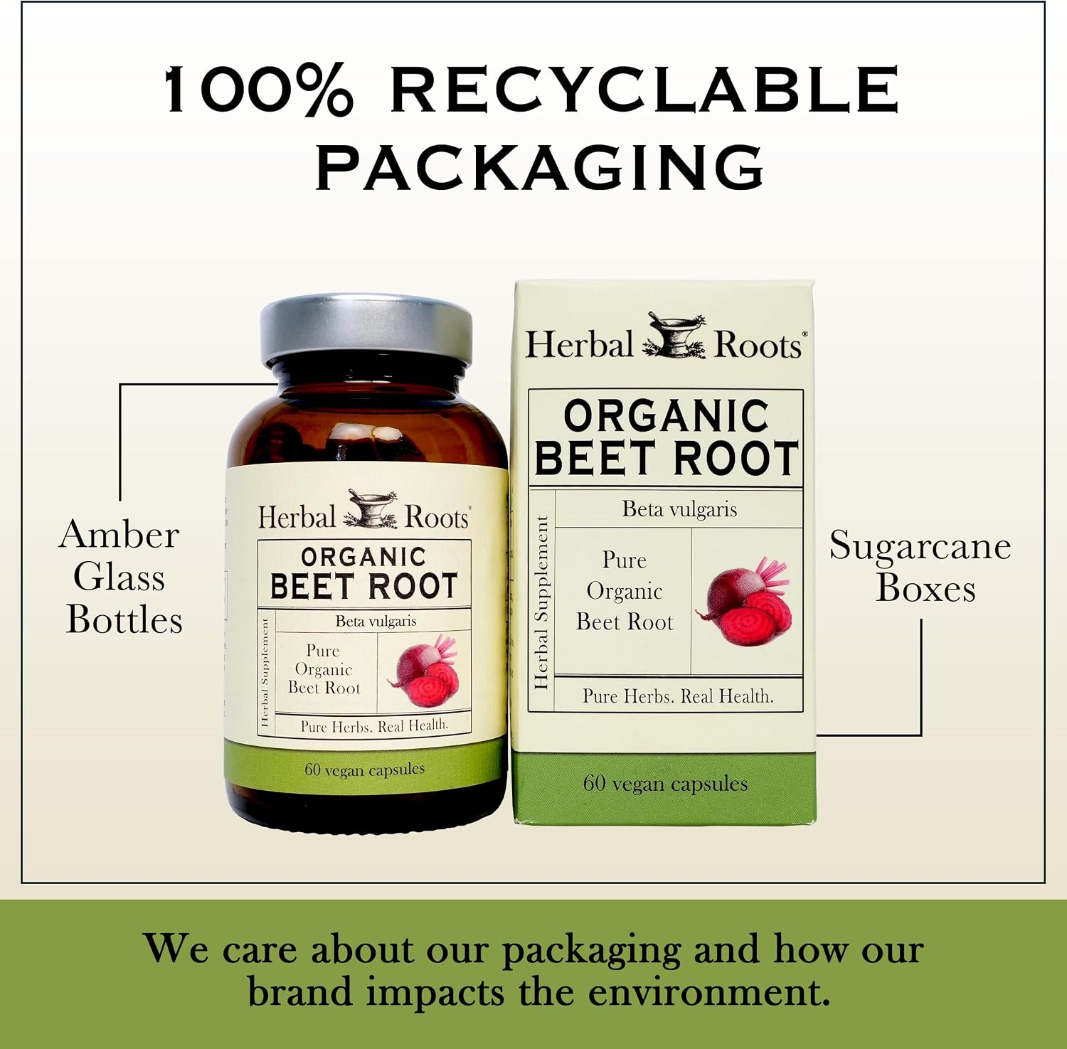 Herbal Roots Cápsulas de Remolacha Orgánica en Polvo (1.500 mg, 60 Cápsulas Veganas)