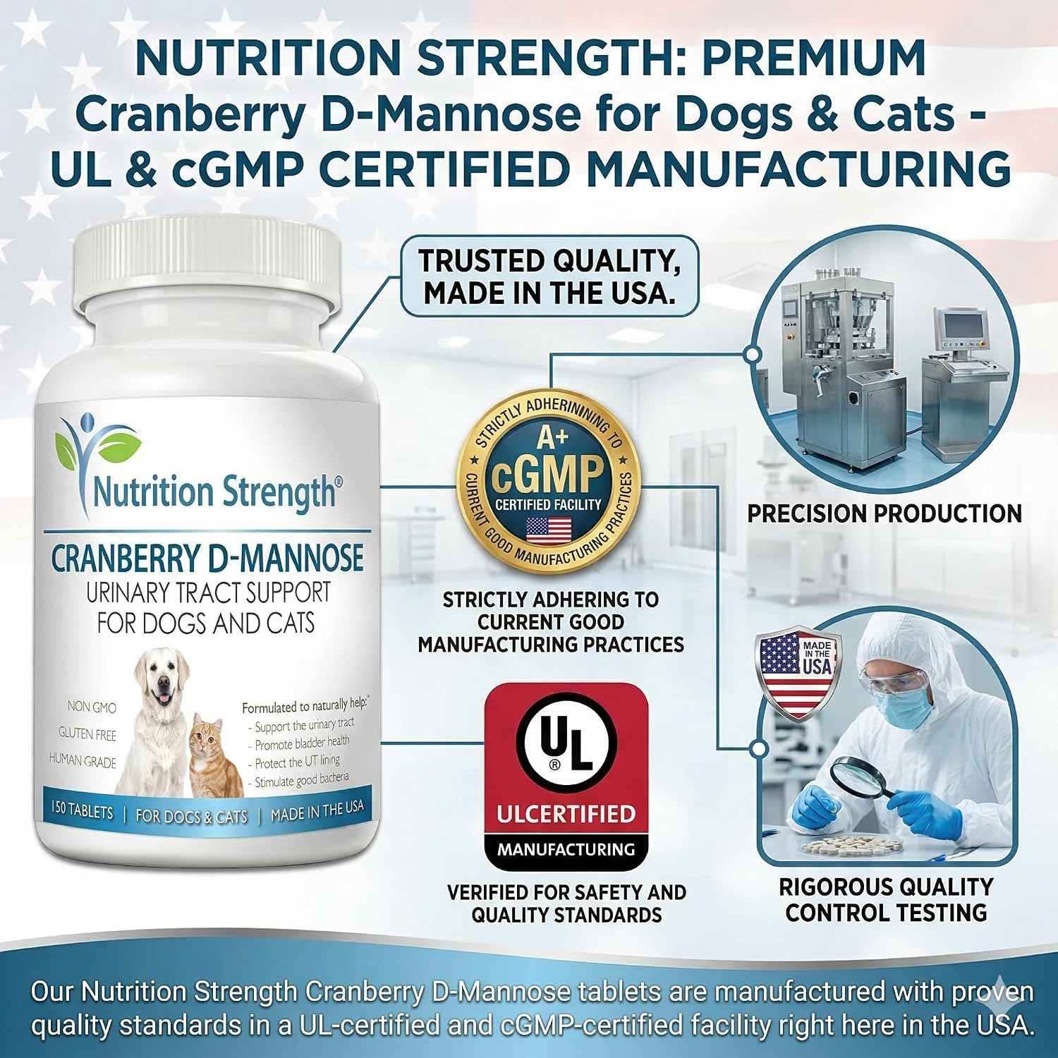 Nutrition Strength Cranberry D-Mannose para Perros y Gatos - Apoyo Urinario y Salud Inmunológica - 150 Comprimidos