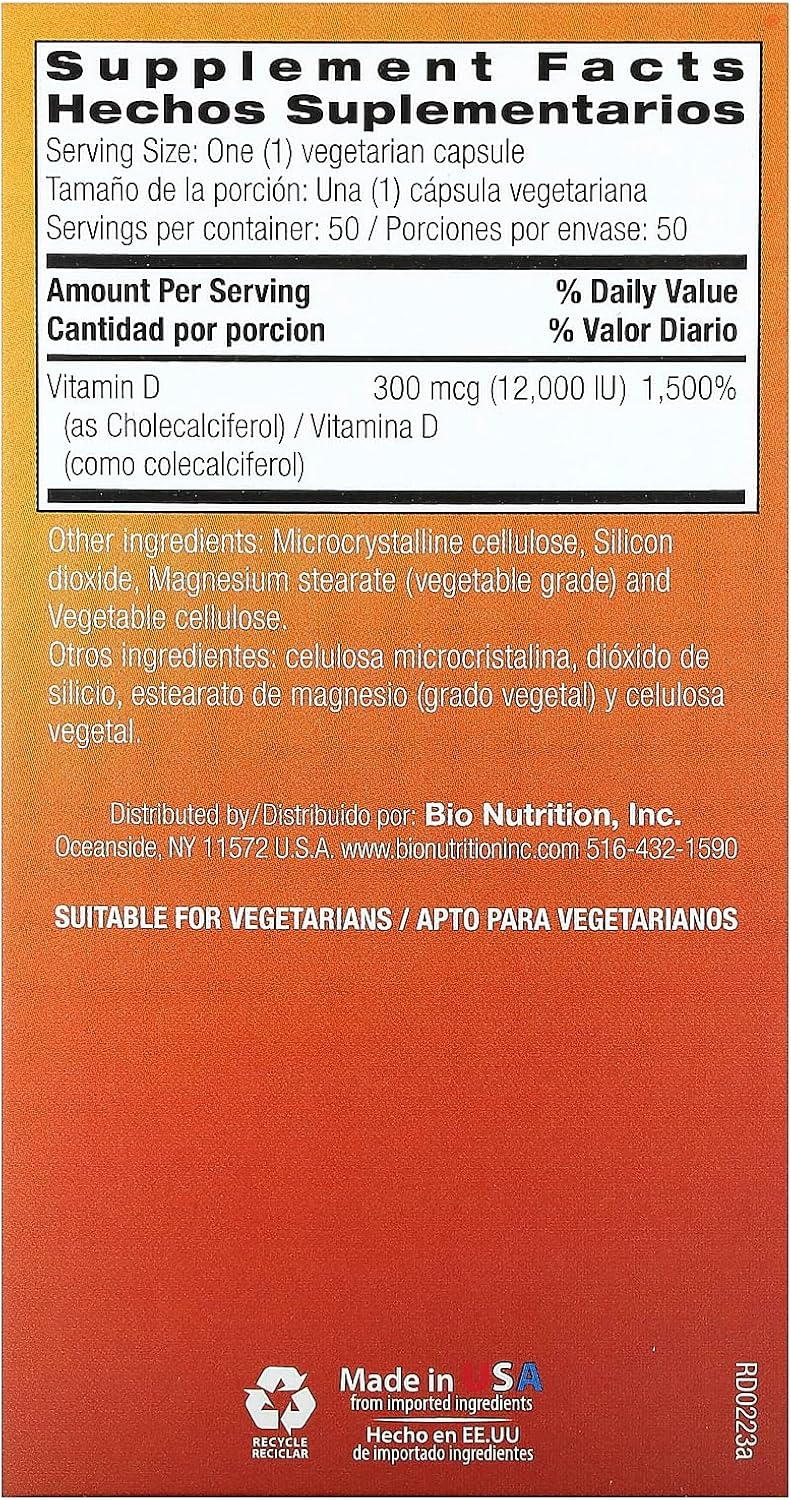 Vitamina D3 12000 UI, 50 Cápsulas - Bio Nutrition
