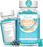 Gominolas de Biotina con Colágeno, para Cabello, Piel y Uñas - Sabor Arándano, Sin Azúcar, 60 unidades