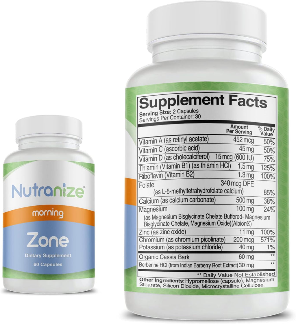 Nutranize Zone Sistema Twin-Pack - Cápsulas Matutinas y Nocturnas con Magnesio, Vitamina D3, K2 MK7, Metilfolato, Cromo y Melatonina - 30 Días (120 Cápsulas)