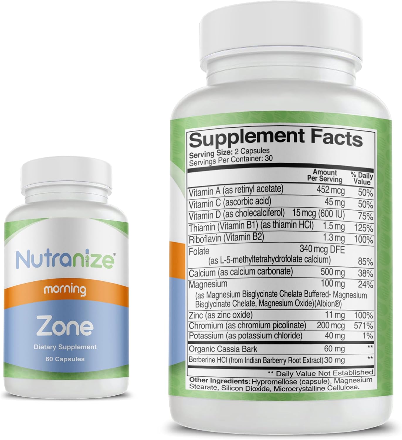Nutranize Zone Sistema Twin-Pack - Cápsulas Matutinas y Nocturnas con Magnesio, Vitamina D3, K2 MK7, Metilfolato, Cromo y Melatonina - 30 Días (120 Cápsulas)