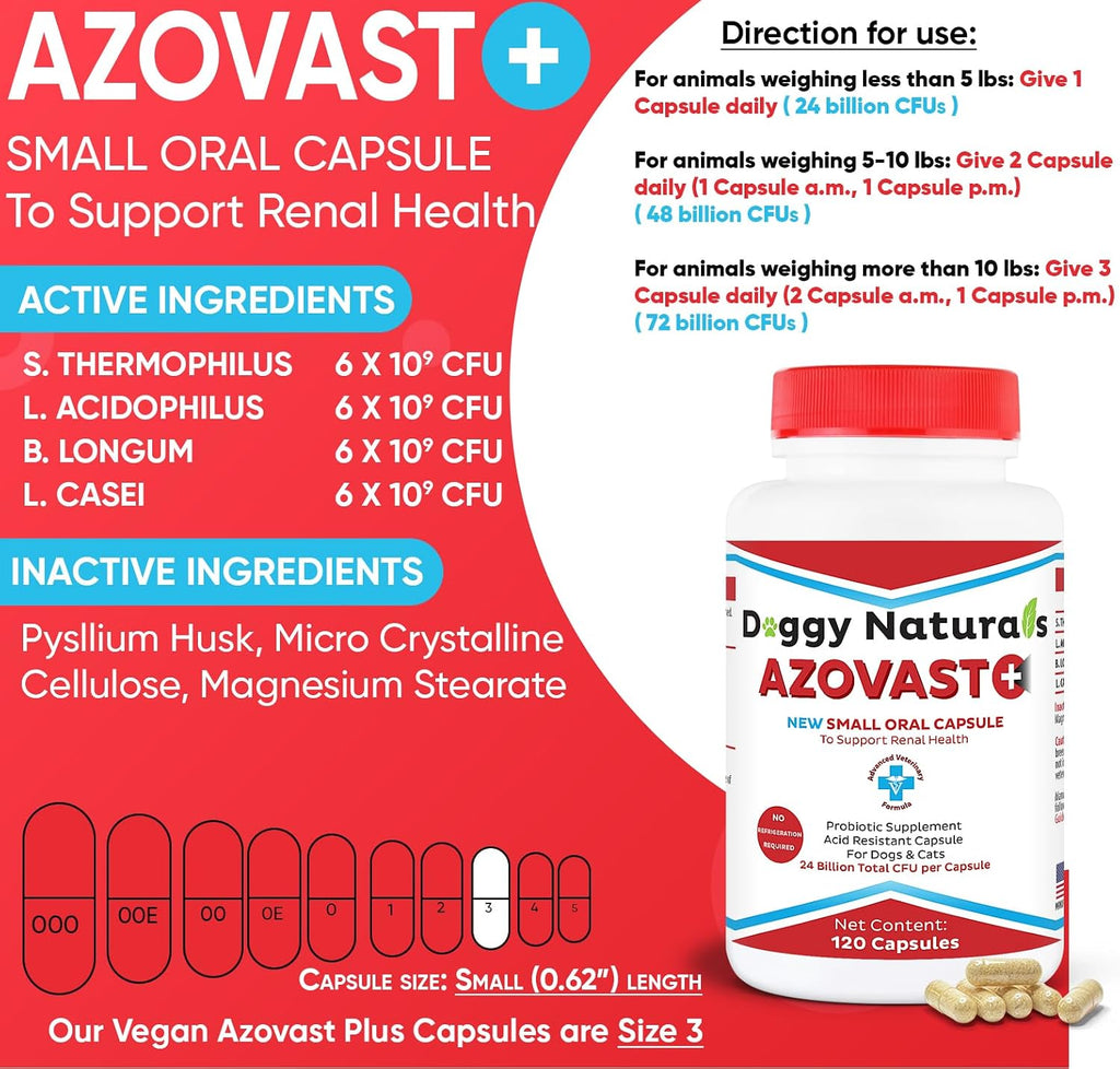 Azovast Plus Suplemento Renal para Perros y Gatos, 720 Cápsulas