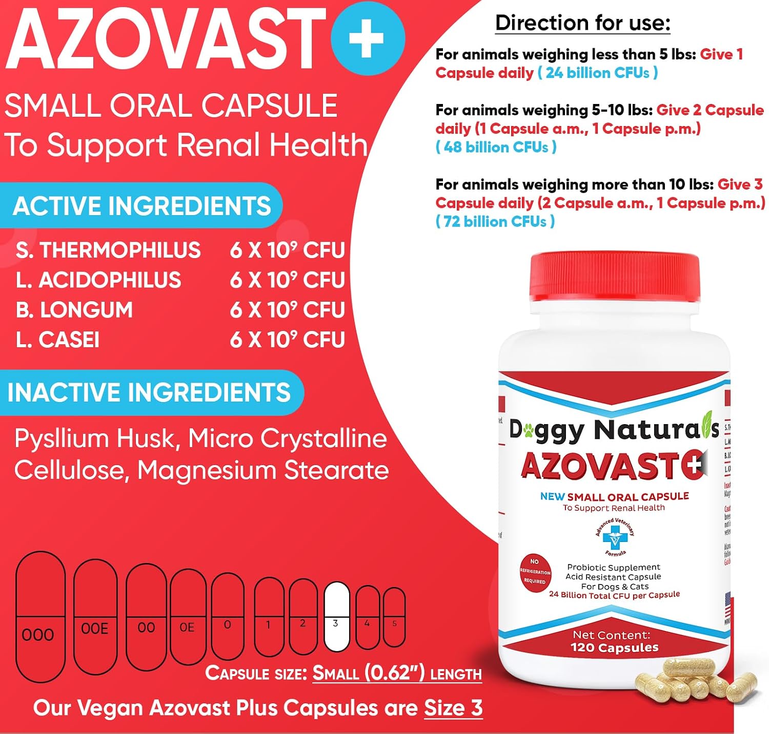 Azovast Plus Suplemento Renal para Perros y Gatos, 720 Cápsulas