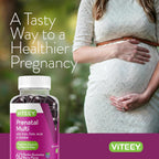 Viteey Prenatal Gummies for Women - Prenatal with Iron | for Pregnancy with Choline & Folic Acid Gummies - Vegetarian, Gluten Free - 60 Count