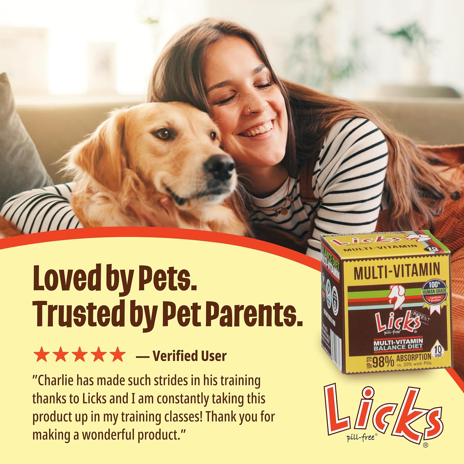 Licks Multi-Vitamin - Apoyo Nutricional Diario para Cachorros, Adultos y Seniors - Multivitamínico Canino con Calcio, Vitaminas A, D, E y B12 - Sobres en Gel Sin Pastillas - 10 Sobres