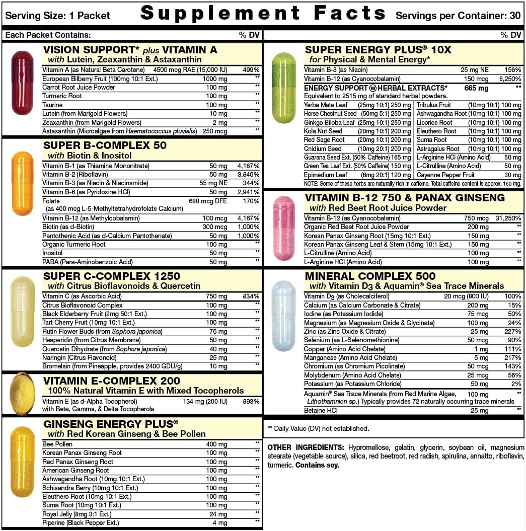 Daily Start All-in-One Daily Vitamin Pack - Energía y Concentración - 30 Días