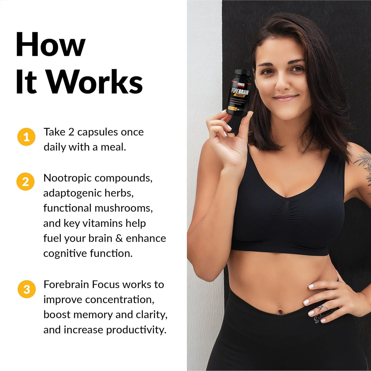 Force Factor Forebrain Focus, Suplemento – Estimulante y conveniente: 100% libre de estimulantes, con una dosis – Image 4