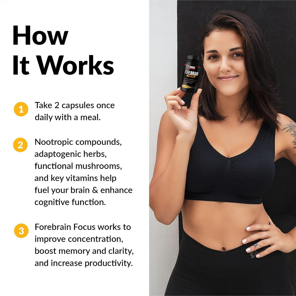 Force Factor Forebrain Focus - Suplemento para la Concentración y Memoria, 180 Cápsulas
