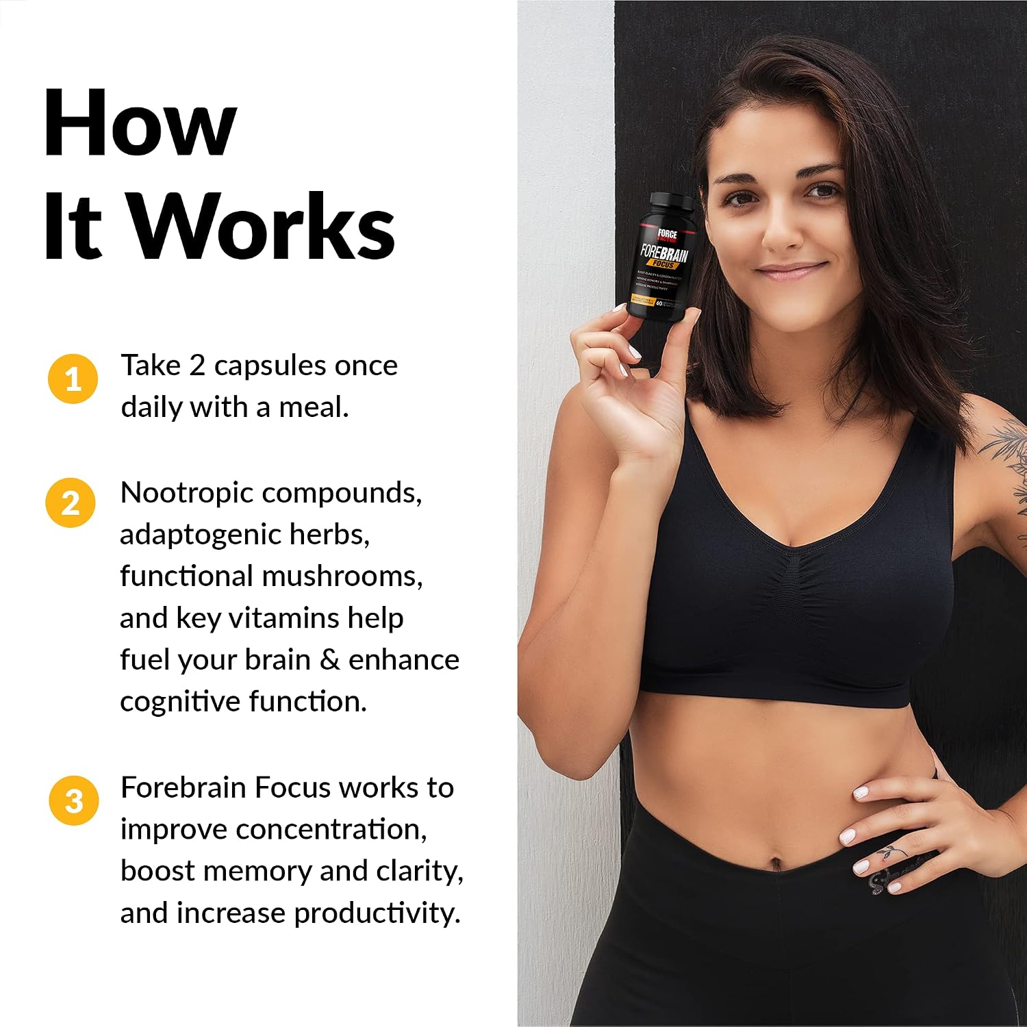 Force Factor Forebrain Focus - Suplemento para la Concentración y Memoria, 180 Cápsulas
