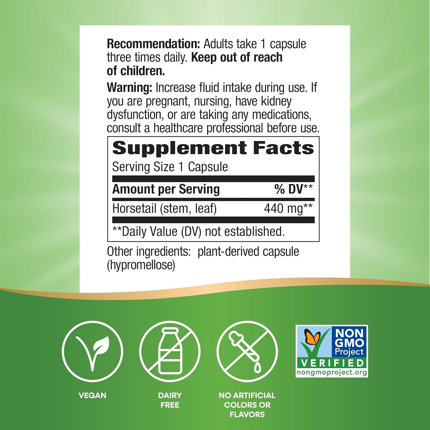 Nature's Way Horsetail Grass 440 mg - 100 Capsules - Herbal Supplement for Hair and Nails