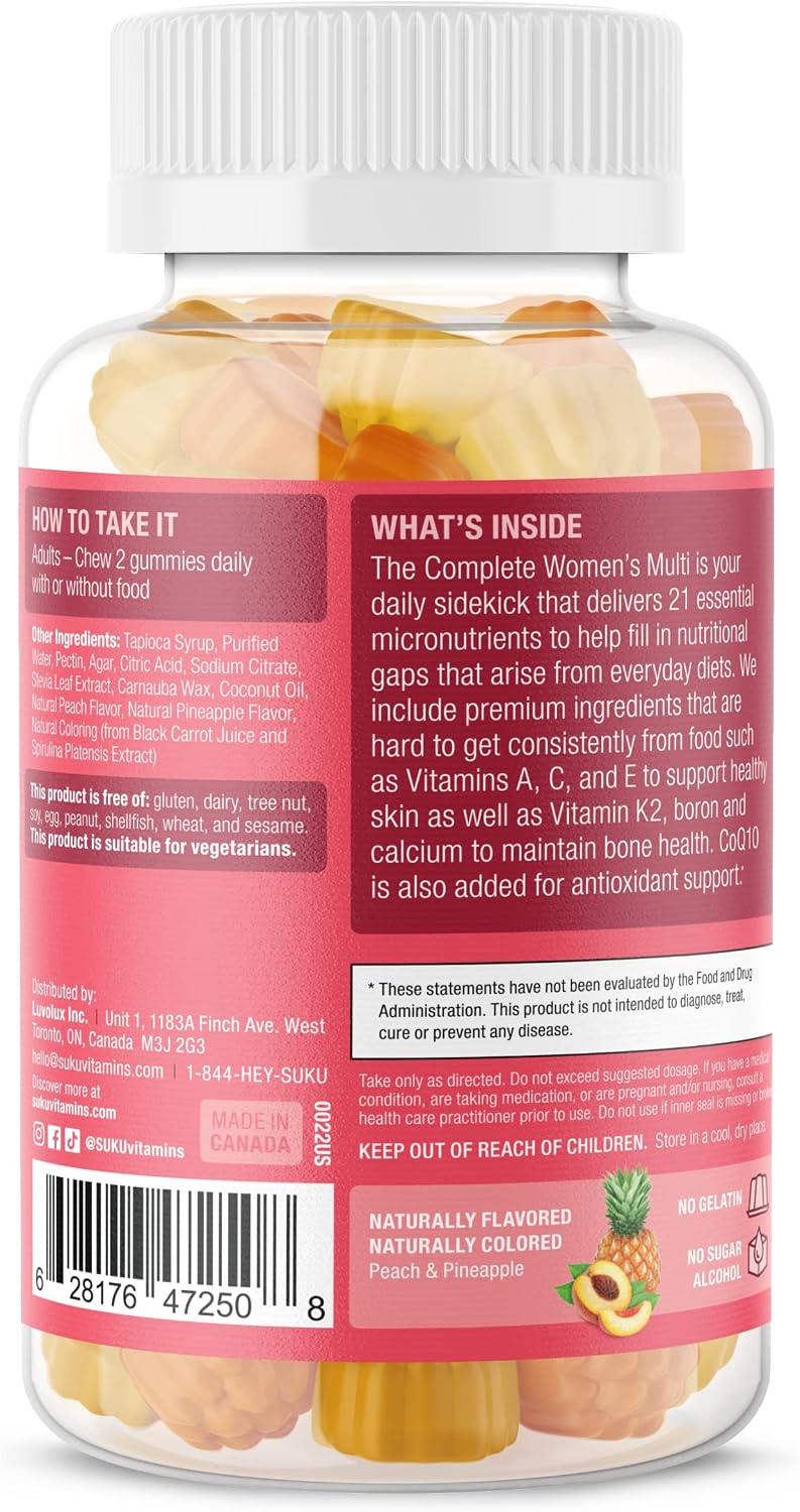 SUKU Multivitamínico Completo para Mujeres - 60 Gominolas sabor Piña y Melocotón
