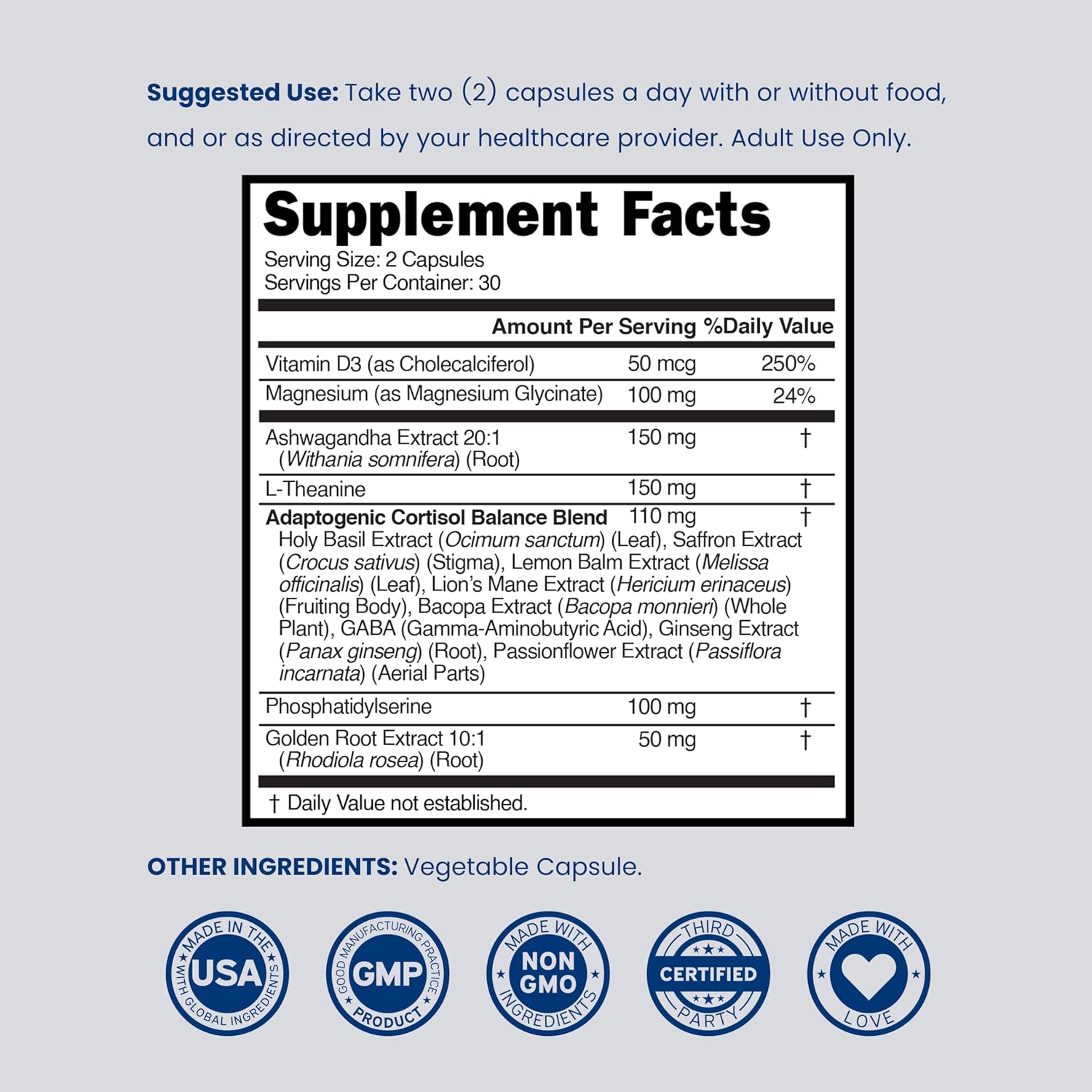 Cortisol Support 14 en 1 | Suplemento para el Equilibrio del Cortisol y el Estado de Ánimo | 60 Cápsulas