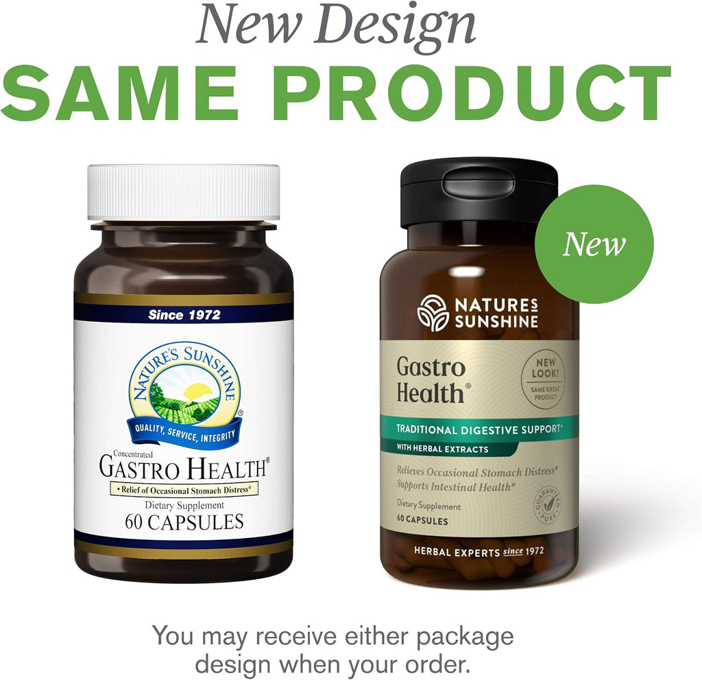 Nature's Sunshine Gastro Health Concentrate, 60 Cápsulas | Alivio Ocasional de Indigestión y Acidez