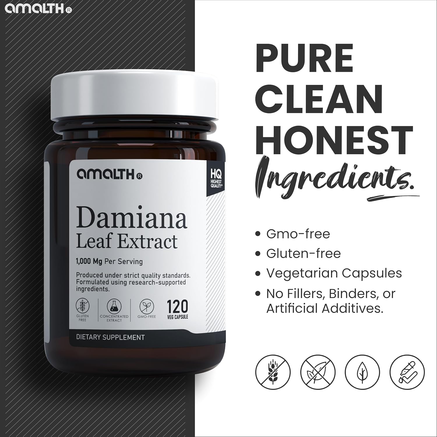 AMALTH Extracto de Hoja de Damiana 1000 mg - 120 Cápsulas Veganas