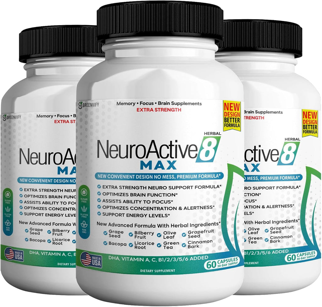 NeuroActive 8 Max – Suplemento para la Memoria y la Concentración, 60 Cápsulas