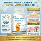 Nutrition Strength Zinc para Perros - Apoyo a la Piel y el Pelaje, Crecimiento Normal, Función Inmune y Metabolismo Celular, con Biotina, Folato, Selenio y Vitamina E, 120 Comprimidos Masticables