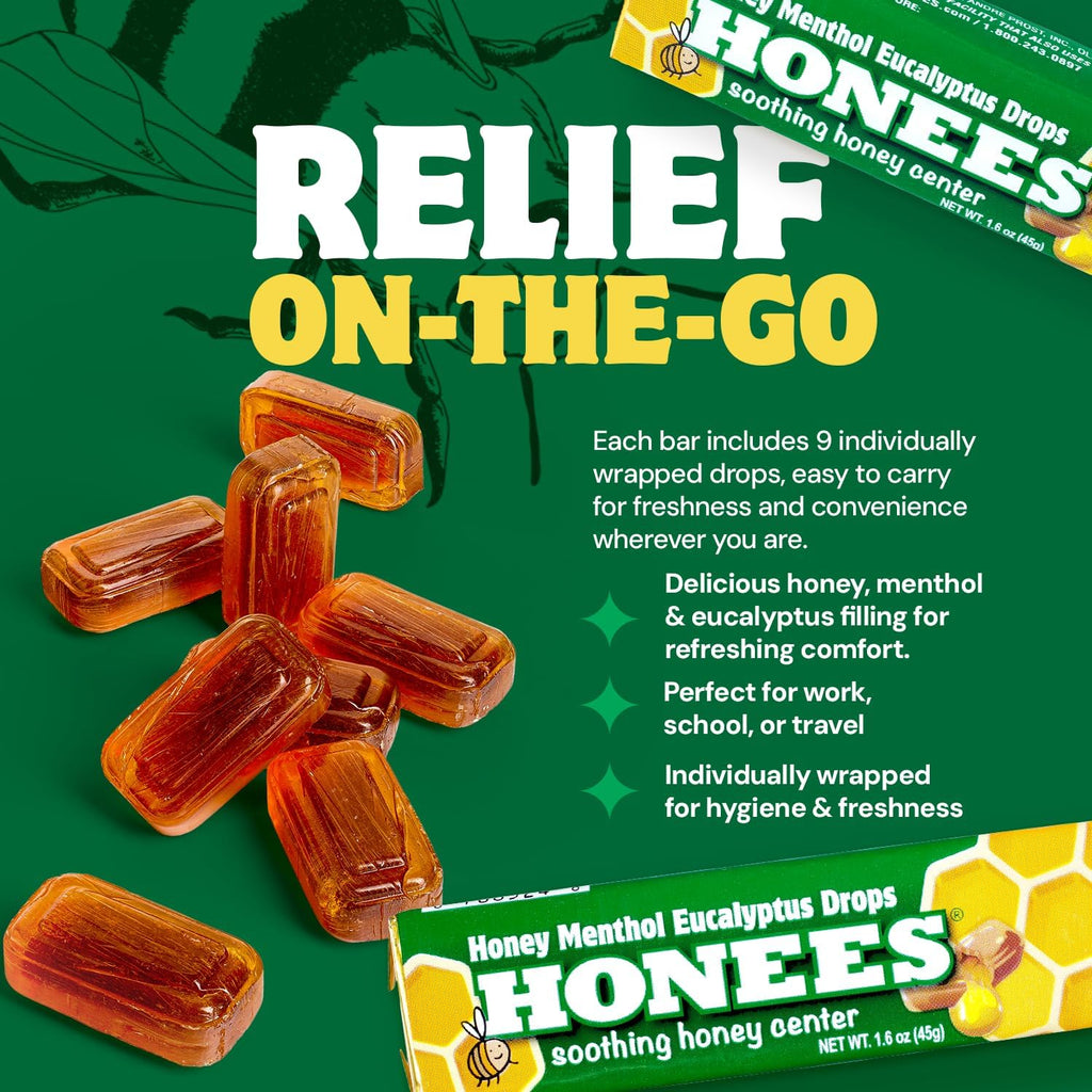 Honees Pastillas para la Tos con Miel, Mentol y Eucalipto - 54 Caramelos