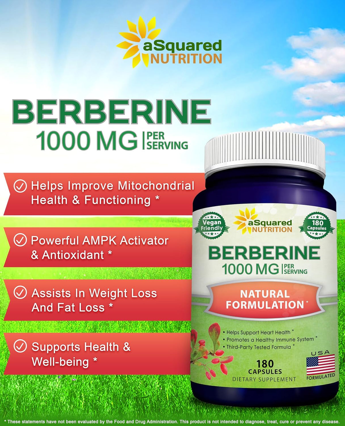 aSquared Nutrition Berberina Pura 1000mg - – Función cardiovascular: Ayuda a mantener unos niveles normales de – Image 2