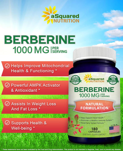 aSquared Nutrition Berberina Pura 1000mg - – Función cardiovascular: Ayuda a mantener unos niveles normales de – Image 2