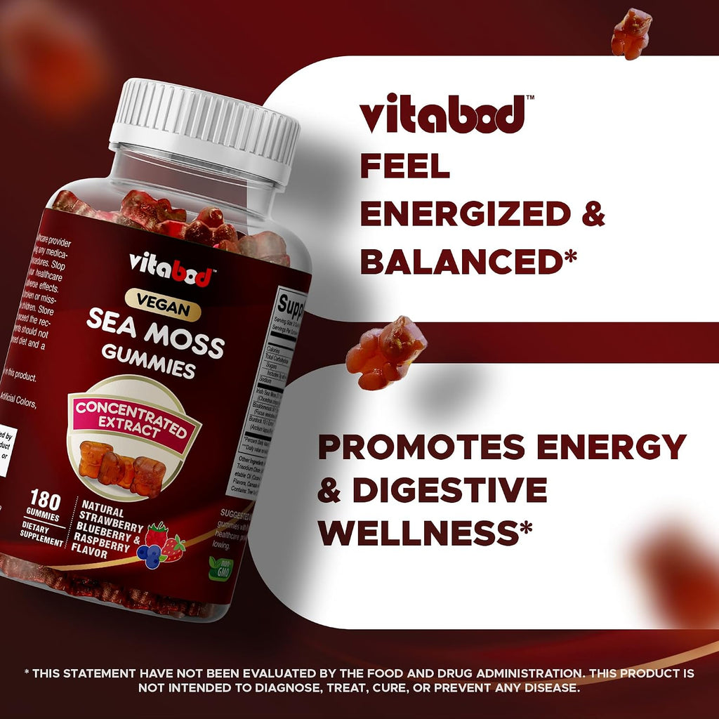 Vitabod Irish Sea Moss & Bladderwrack Gummies con Burdock Root - 180 Gominolas Vegan