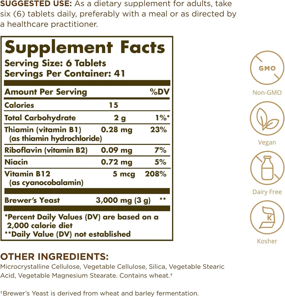Solgar Levadura de Cerveza 7 ½ Granos con Vitamina B12 - 250 Comprimidos – Image 2