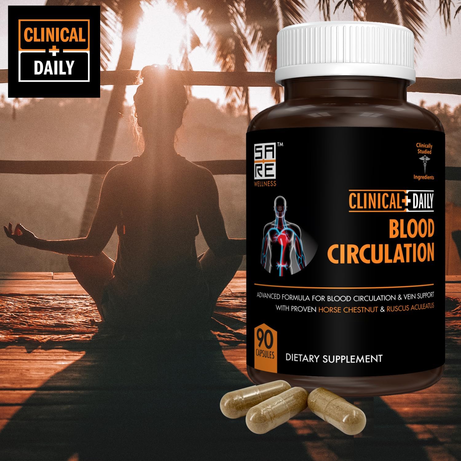 Clinical Daily Suplemento para la Circulación Sanguínea con Butchers Broom, Horse Chestnut, Cayenne, L-arginina y Diosmina - 90 Cápsulas