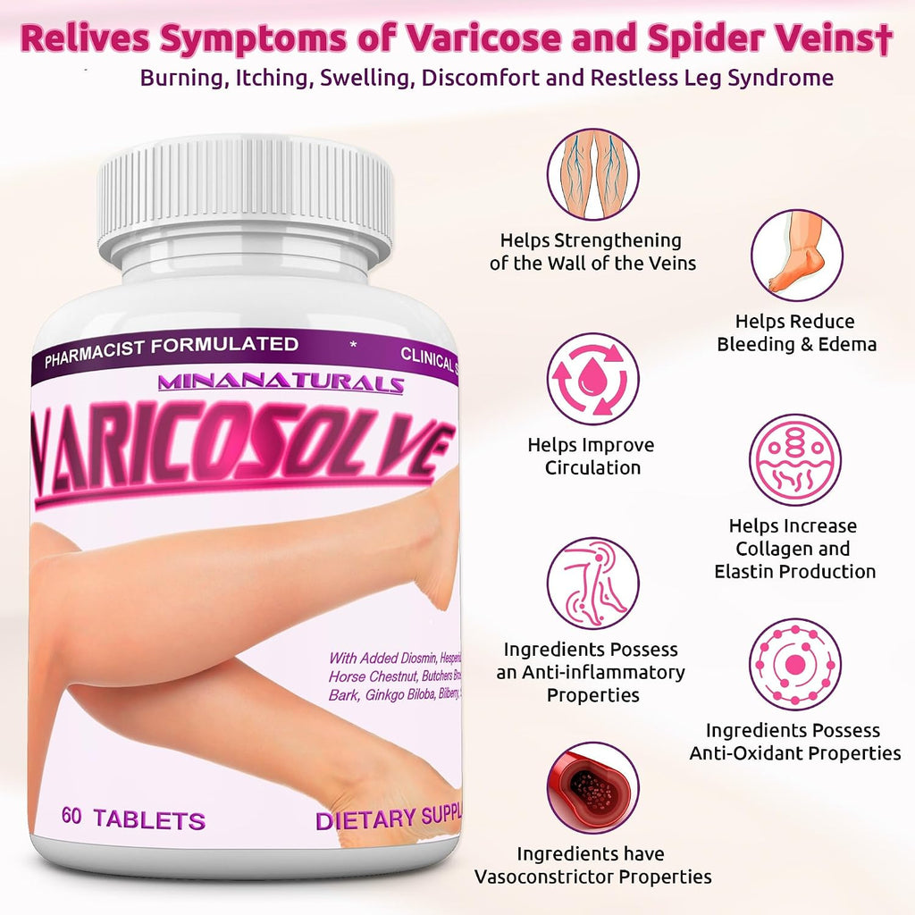 MINANATURALS VARICOSOLVE Suplemento Natural para las Venas de las Piernas - 60 Cápsulas