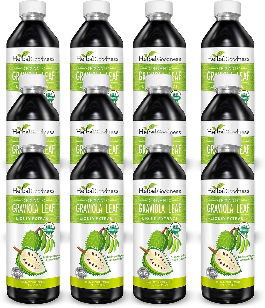 Herbal Goodness Gotas Líquidas de Guanábana Graviola 355 ml - Extracto Orgánico de Hojas de Guanábana 15x para Apoyo Digestivo, Celular e Inmune - Vegano, Sin OGM, Hecho en EE.UU.