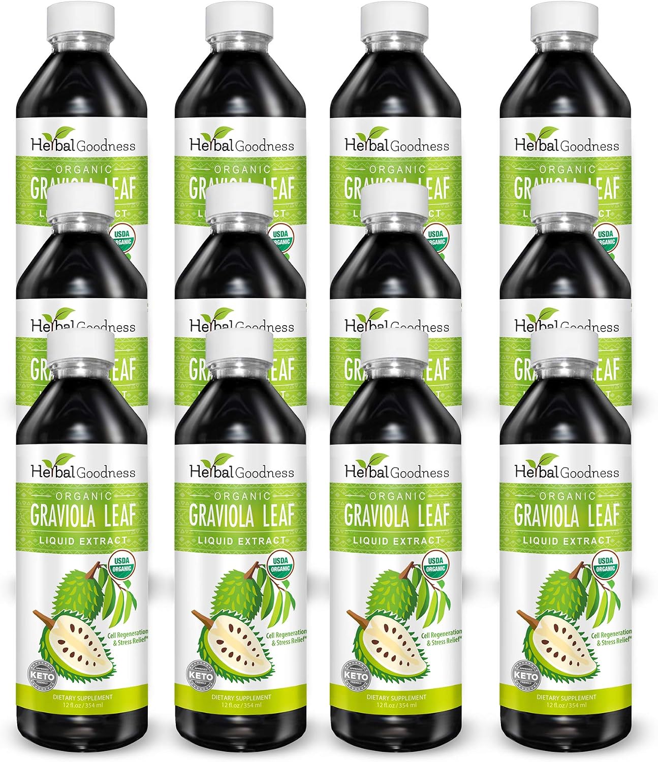 Herbal Goodness Gotas Líquidas de Guanábana Graviola 355 ml - Extracto Orgánico de Hojas de Guanábana 15x para Apoyo Digestivo, Celular e Inmune - Vegano, Sin OGM, Hecho en EE.UU.