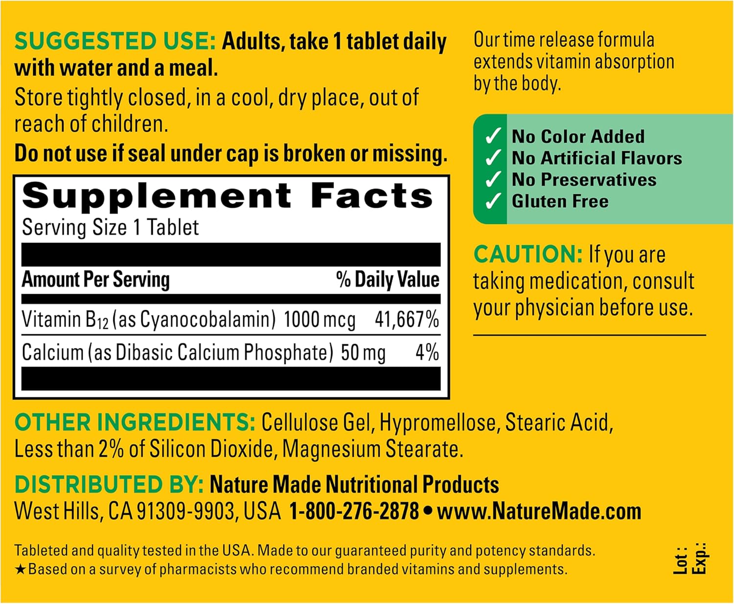 Nature Made Vitamina B12 1000 mcg, Comprimidos de Liberación Prolongada, 160 Comprimidos
