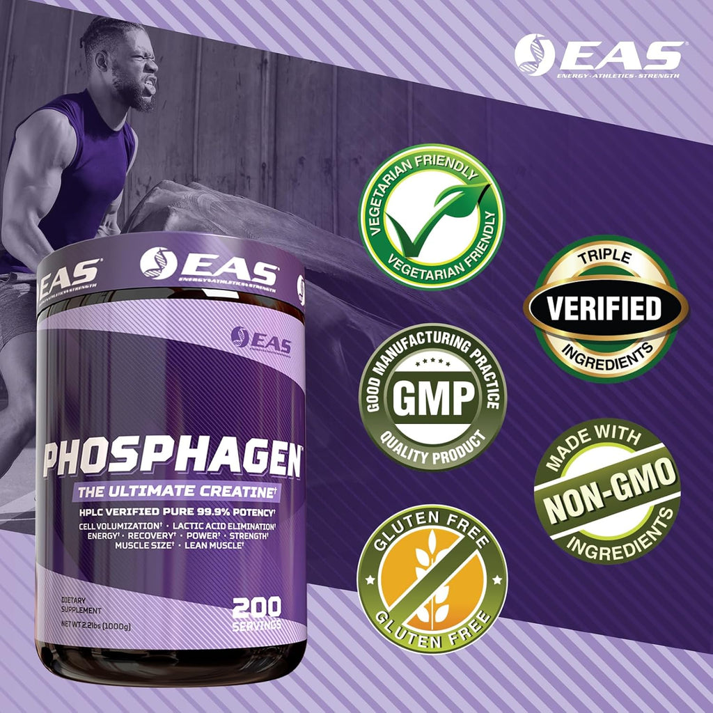 EAS Phosphagen Ultimate Creatina Monohidrato en Polvo - Pureza 99.9% - 200 Porciones (Sin Sabor)