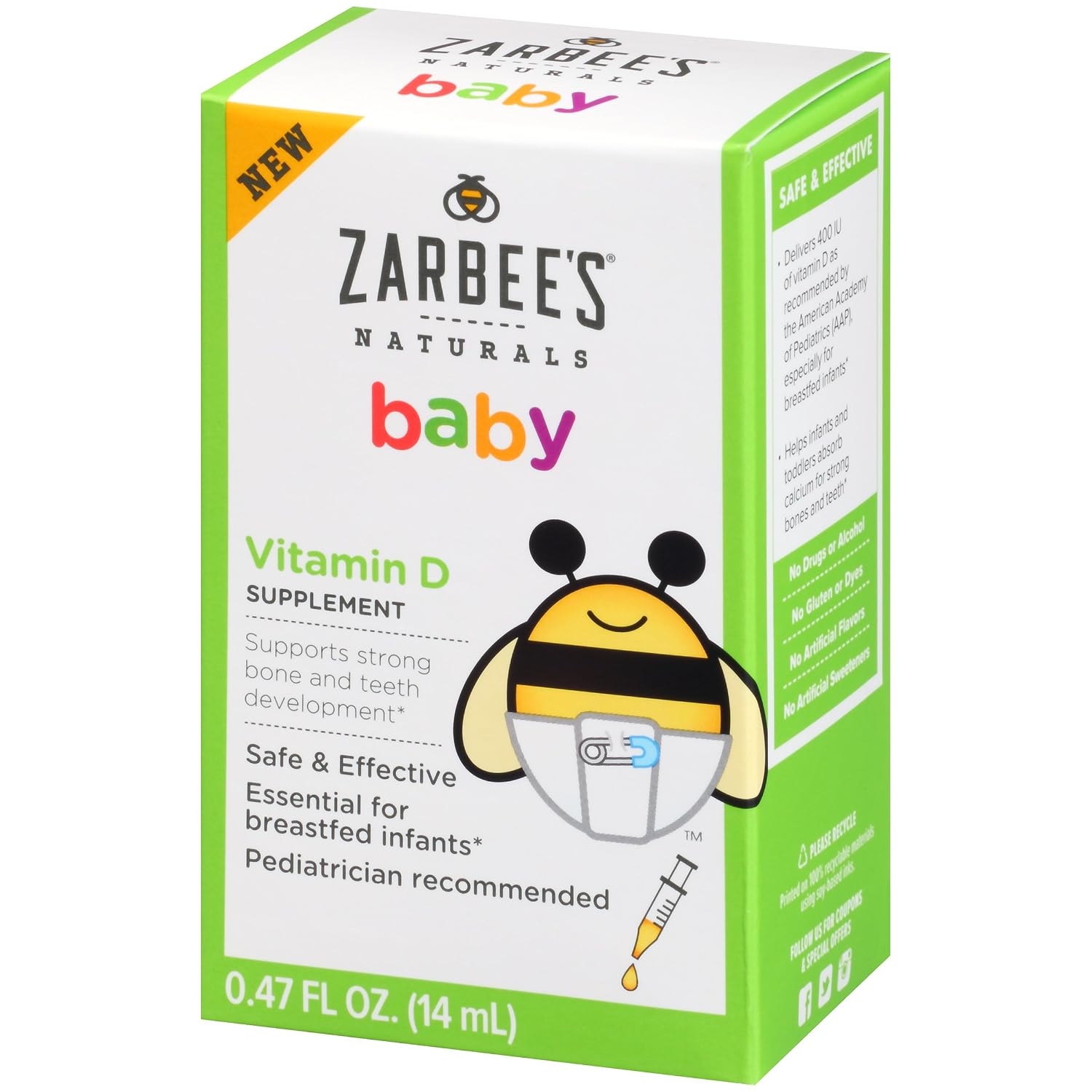 Zarbee's Naturals Suplemento de Vitamina D para Bebés, 0.47 oz (13.9 ml)