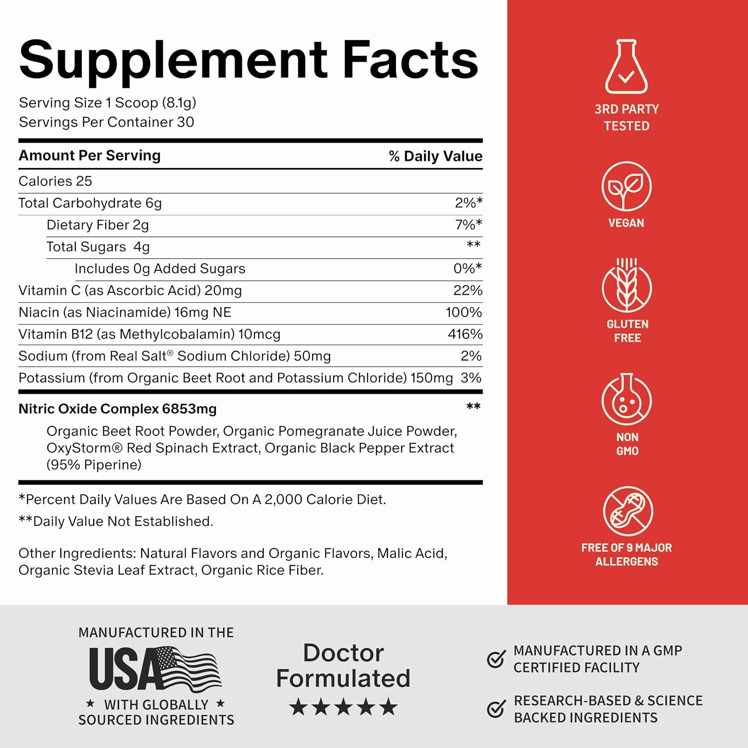 Snap Supplements Remolacha Orgánica en Polvo - Potenciador de Óxido Nítrico con Granada y Espinaca Roja - Sin Cafeína - 30 Servicios