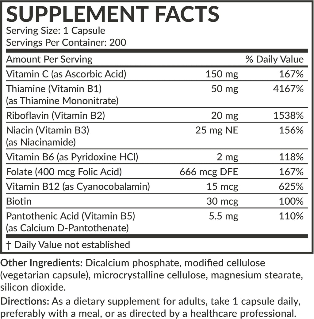 Futurebiotics Vitamin B Complex with Vitamin C - 200 Cápsulas Vegetarianas
