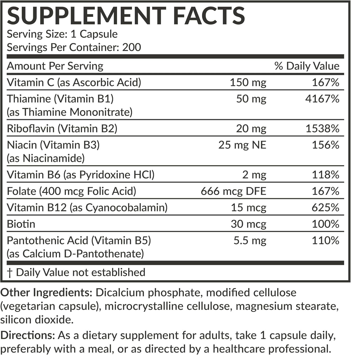 Futurebiotics Vitamin B Complex with Vitamin C - 200 Cápsulas Vegetarianas