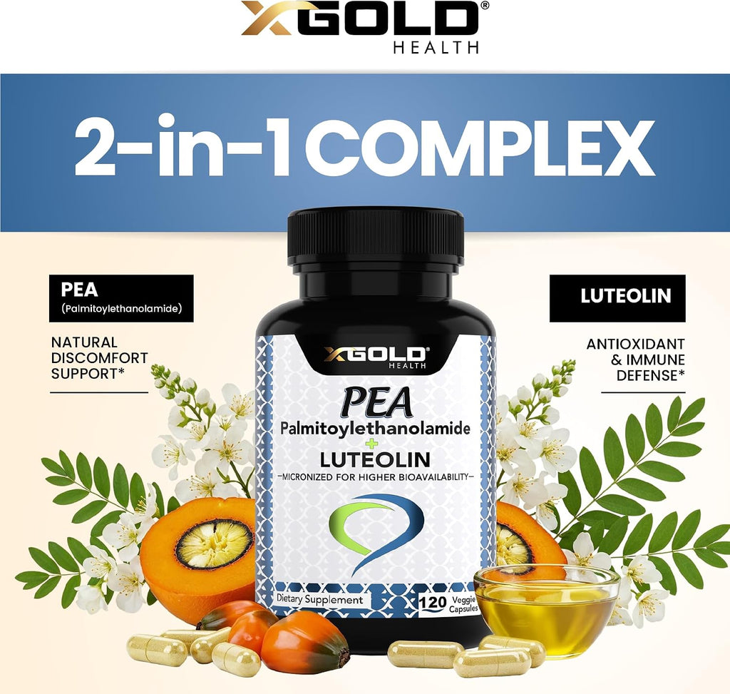 Palmitoiletanolamida 630 mg + Luteolina Estandarizada 98% - Micronizada - 120 Cápsulas Vegetales