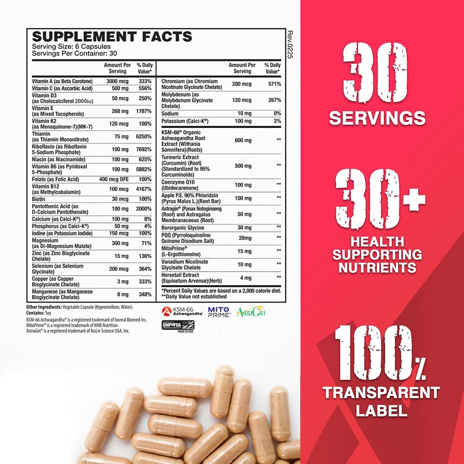 Apollon Nutrition Multivitamínico - Complejo Esencial de Vitaminas y Minerales con Minerales Quelados, Vitaminas B y Antioxidantes, 30 Dosis