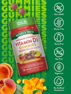 Nature's Truth Gomitas de Vitamina D3 | 10000 UI | 70 Unidades | Sabor Melocotón y Mango | Vegetariano, Sin OGM y Sin Gluten