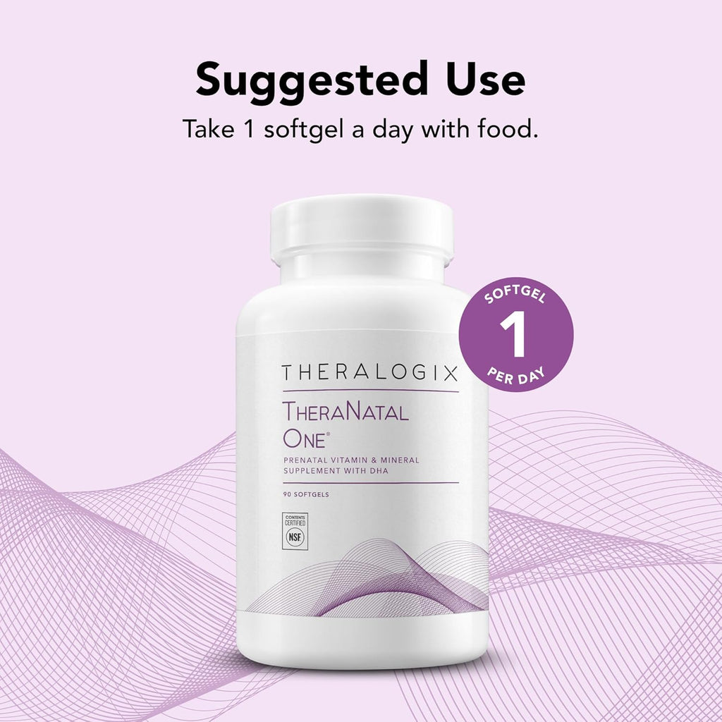 Theralogix TheraNatal One – Multivitamínico prenatal con DHA, folato metilado y hierro – 90 cápsulas blandas